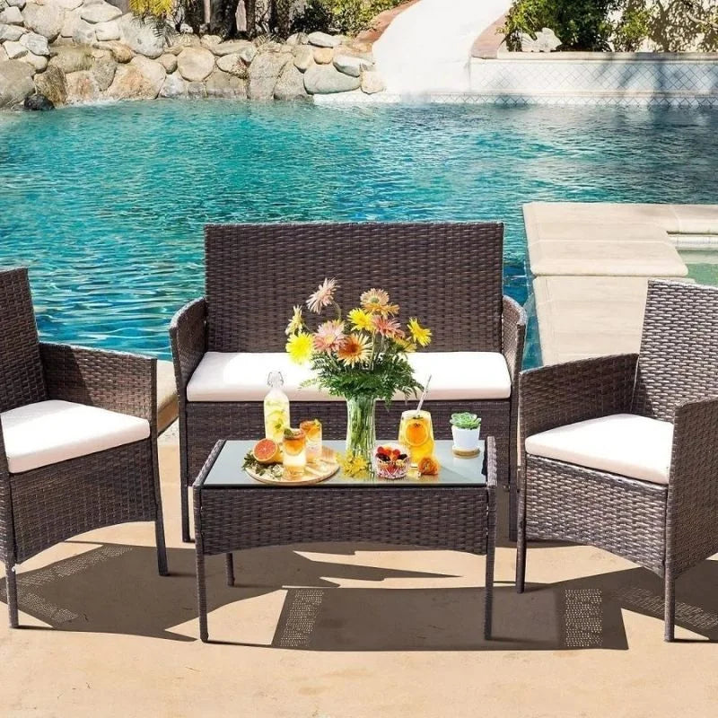 Four-Piece Wicker Outdoor Lounge Set