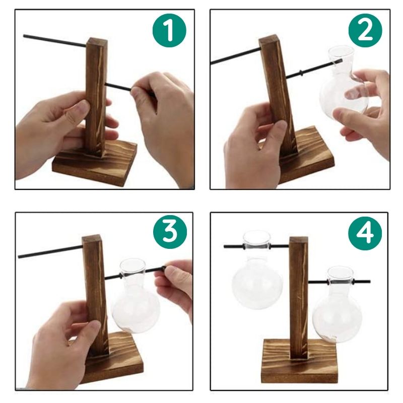 Glass and Wood Desktop Plant Holder