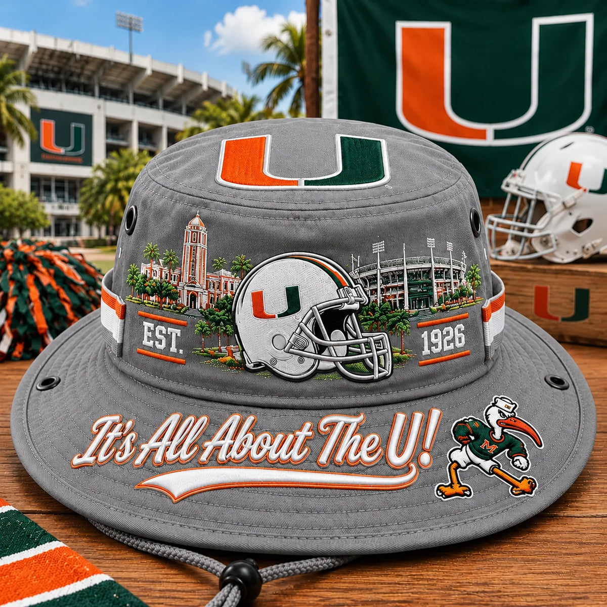 Boonie Hat Football Helmet Design Wide Brim Adjustable Chin Cord