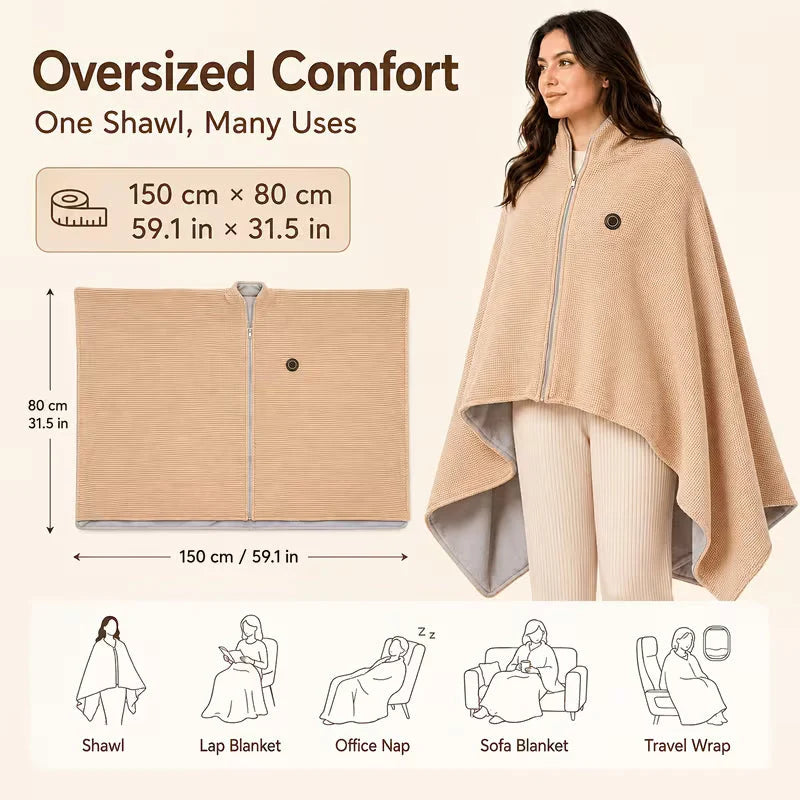 Heated Blanket Shawl USB-Powered Back & Shoulder Warmth