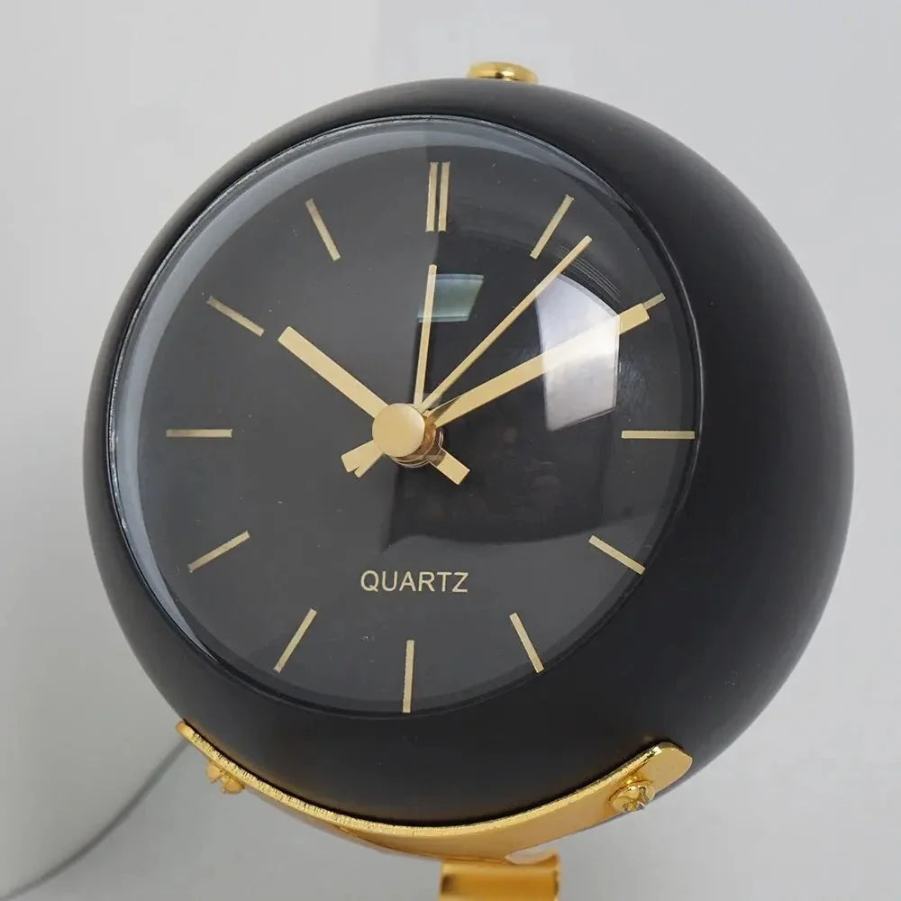 Alarm Clock Analog Quartz With Night Light & Gold Markers