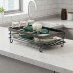 Dish Drying Rack Foldable Stainless Steel With Utensil Holder