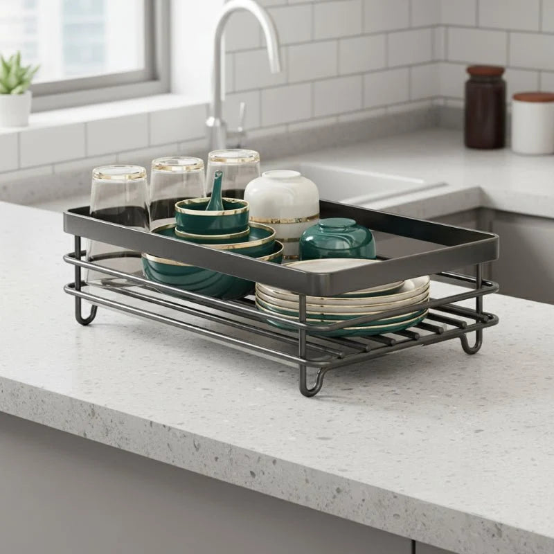 Dish Drying Rack Foldable Stainless Steel With Utensil Holder
