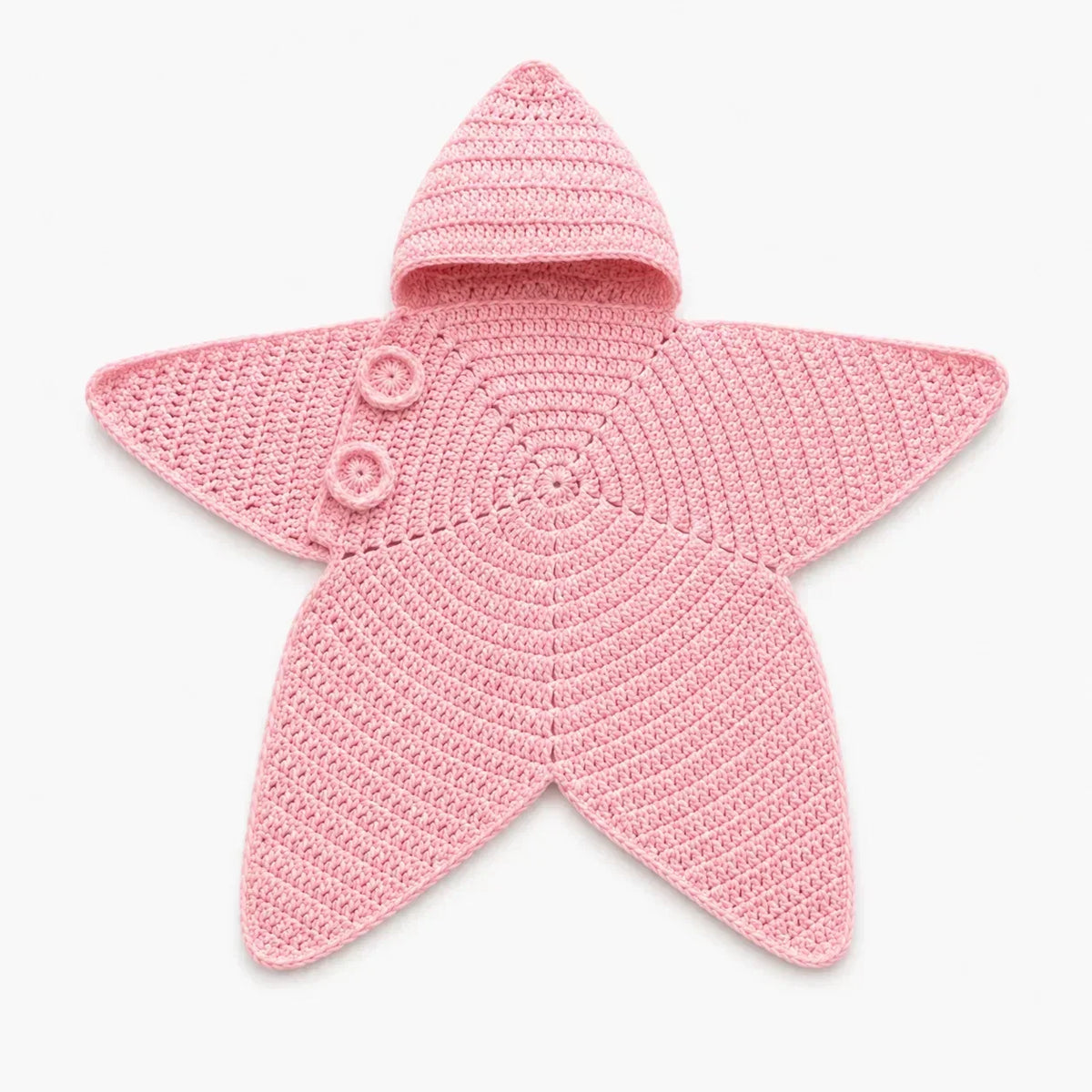 Baby Blanket Hooded Star Shape Crocheted Cotton With Button Closure