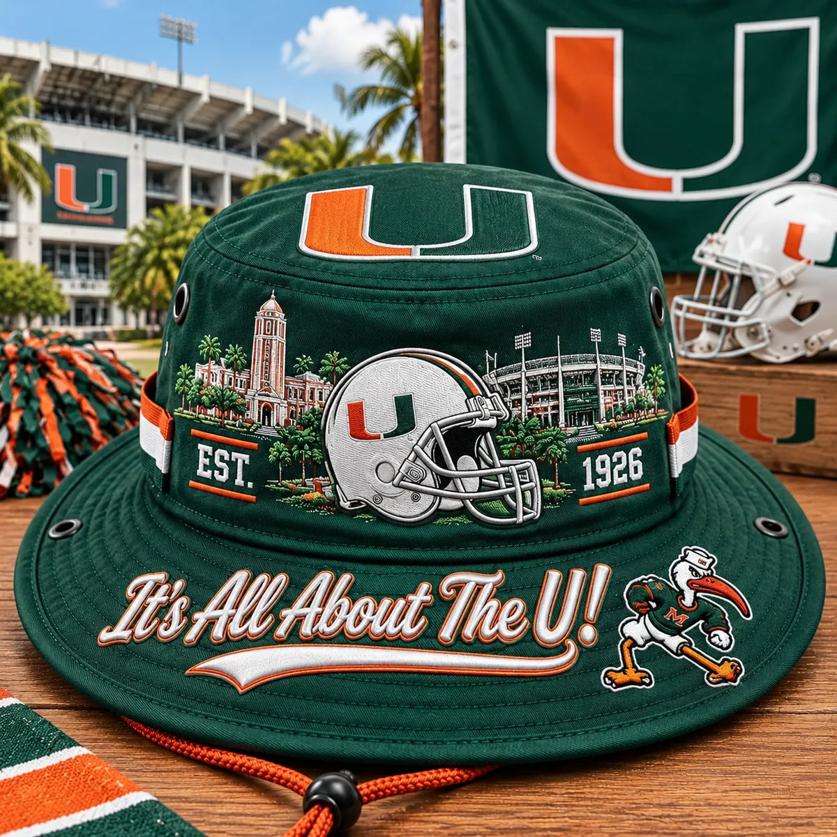 Boonie Hat Football Helmet Design Wide Brim Adjustable Chin Cord
