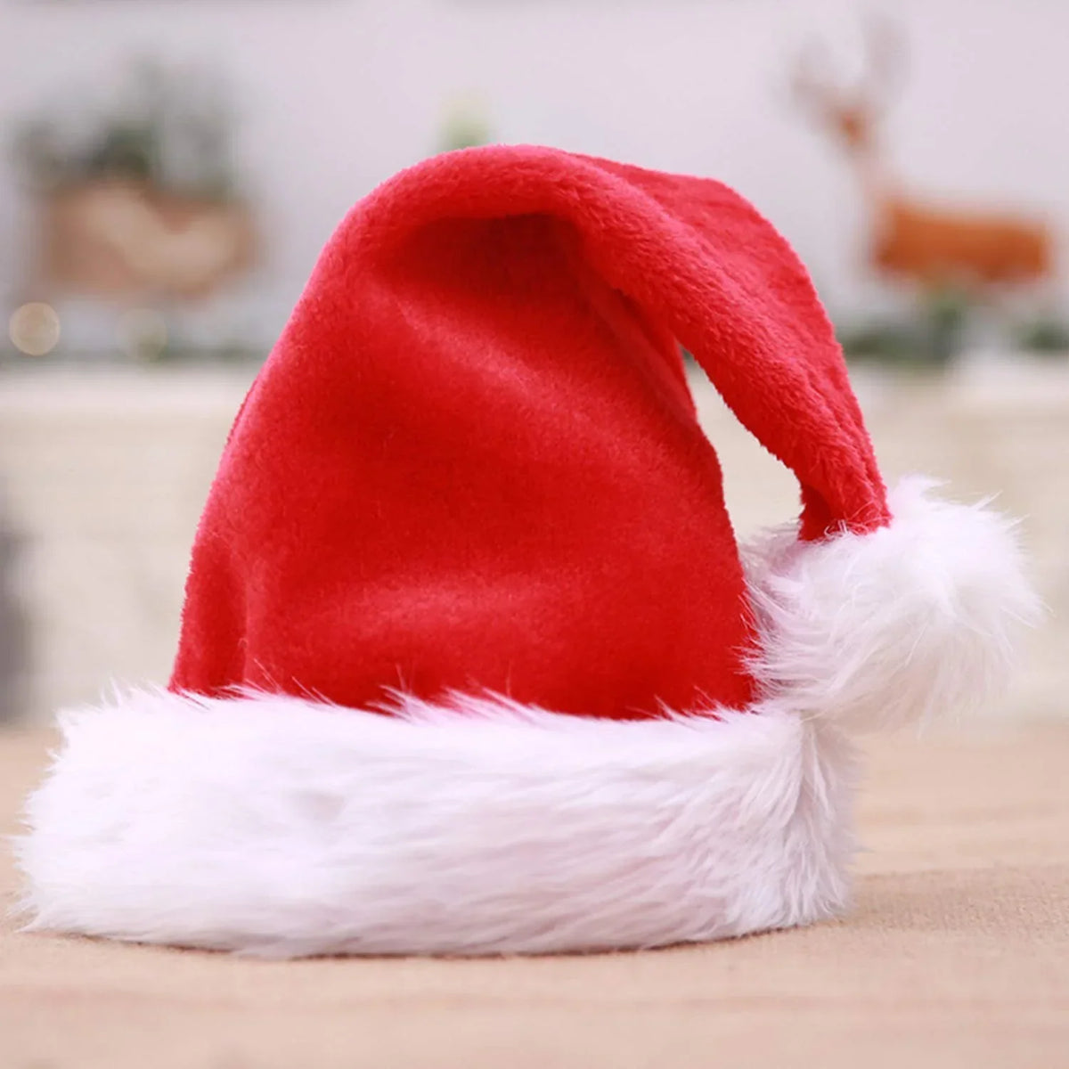 Santa Hat Soft Fleece Faux Fur Trim Pom-Pom