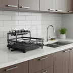 Dish Drying Rack Foldable Stainless Steel With Utensil Holder
