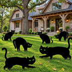 Black Cat Yard Signs Glow-in-the-Dark Eyes Weather-Resistant Set of 6