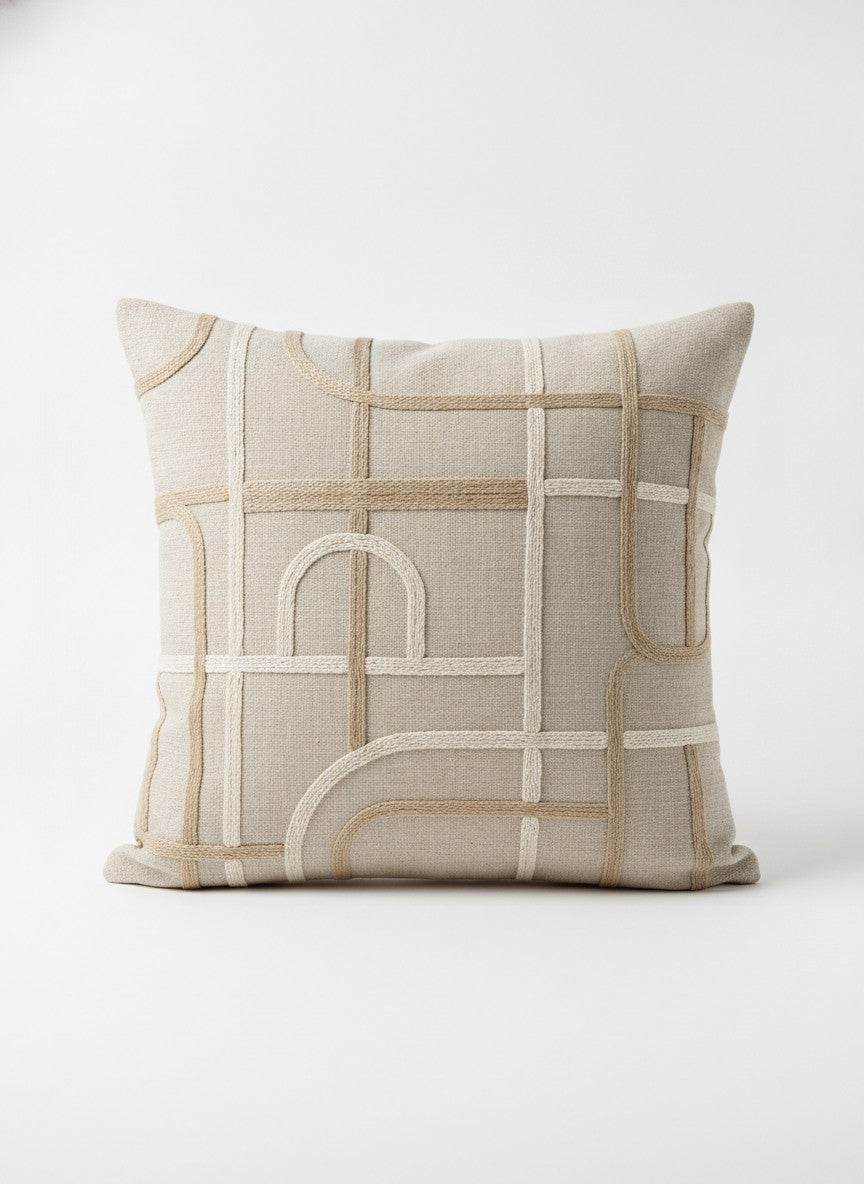 Beige Embroidered Abstract Pillow