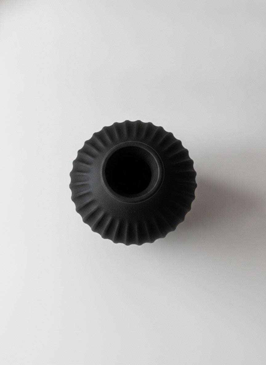 Black Fluted Stoneware Flower Vase