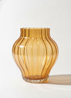 Brown Ribbed Glass Centerpiece Vase