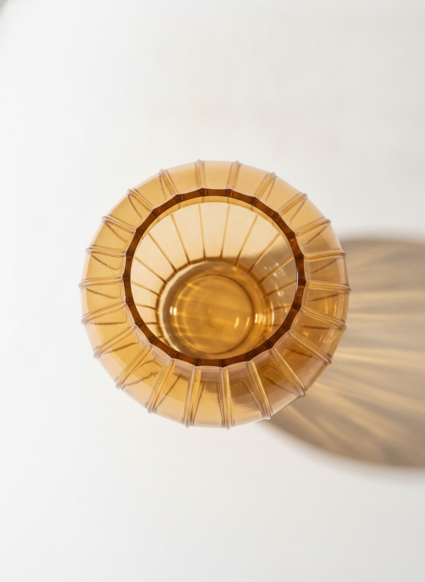Brown Ribbed Glass Centerpiece Vase