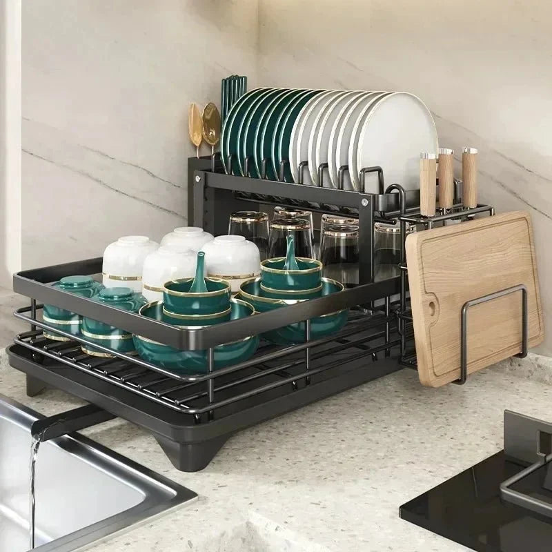 Dish Drying Rack Foldable Stainless Steel With Utensil Holder