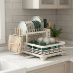 Dish Drying Rack Foldable Stainless Steel With Utensil Holder