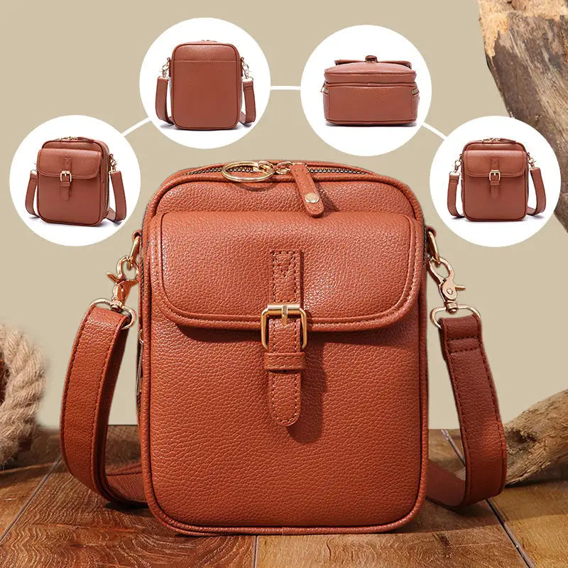 Crossbody Bag Anti-Theft Zippers Compact Square Design Adjustable Strap