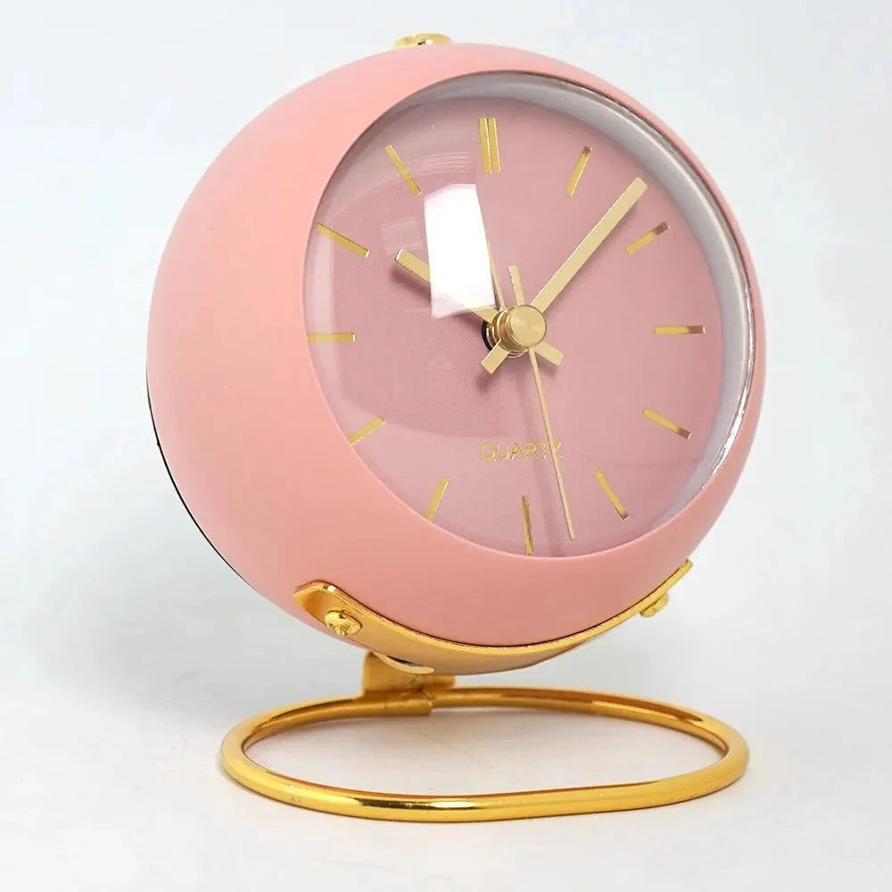 Alarm Clock Analog Quartz With Night Light & Gold Markers