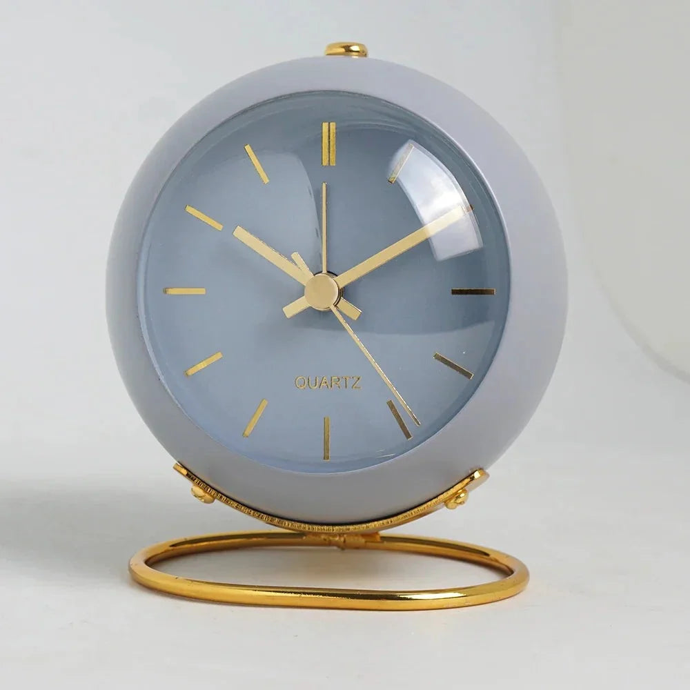 Alarm Clock Analog Quartz With Night Light & Gold Markers
