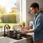 Dish Drying Rack Foldable Stainless Steel With Utensil Holder