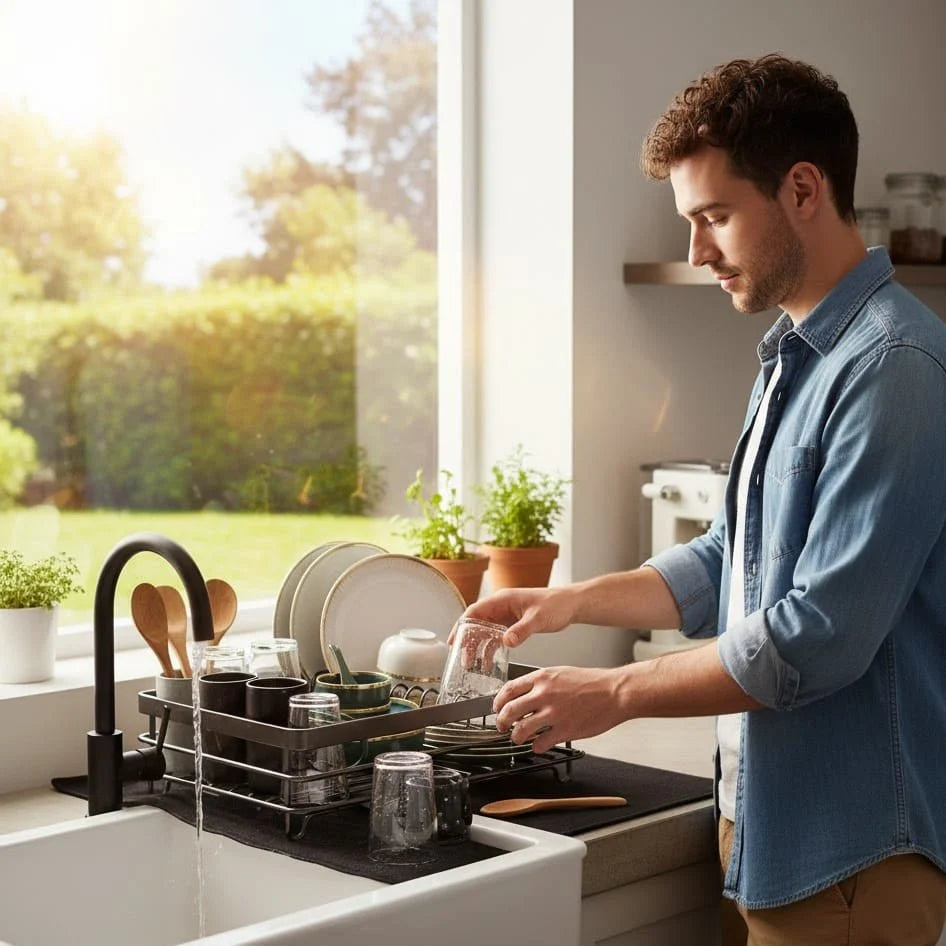 Dish Drying Rack Foldable Stainless Steel With Utensil Holder