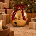 Christmas Bells Polished Gold Metal Red Velvet Bow