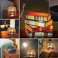 Table Lamp Stained Glass Stacked Books Design Lightweight