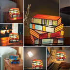 Table Lamp Stained Glass Stacked Books Design Lightweight