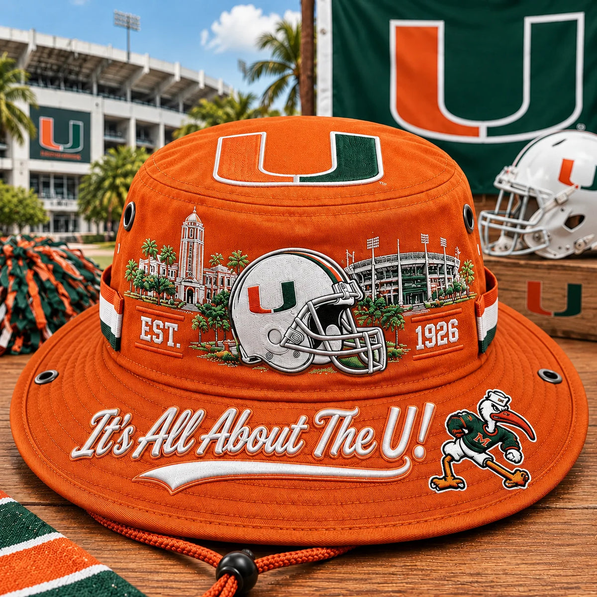 Boonie Hat Football Helmet Design Wide Brim Adjustable Chin Cord