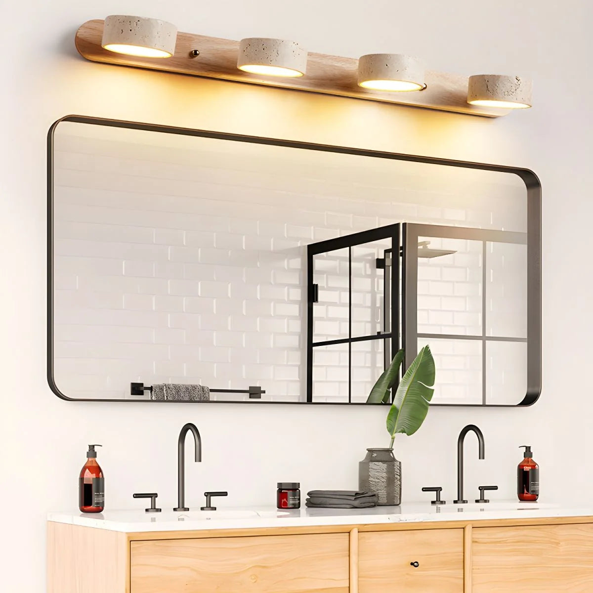 Wall Light Integrated LED Travertine & Wood