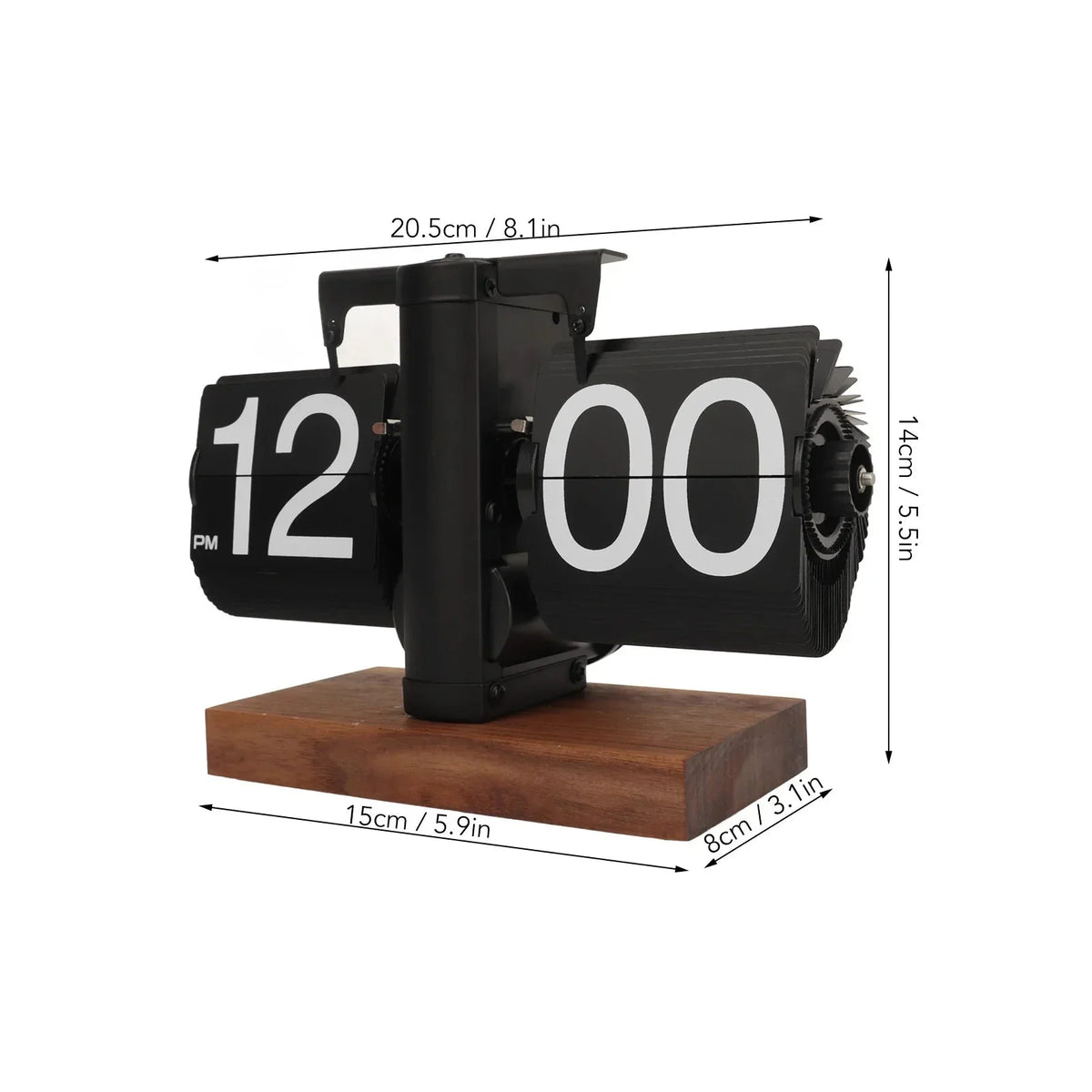 Flip Clock Mechanical Display Large Digits Black Walnut Frame