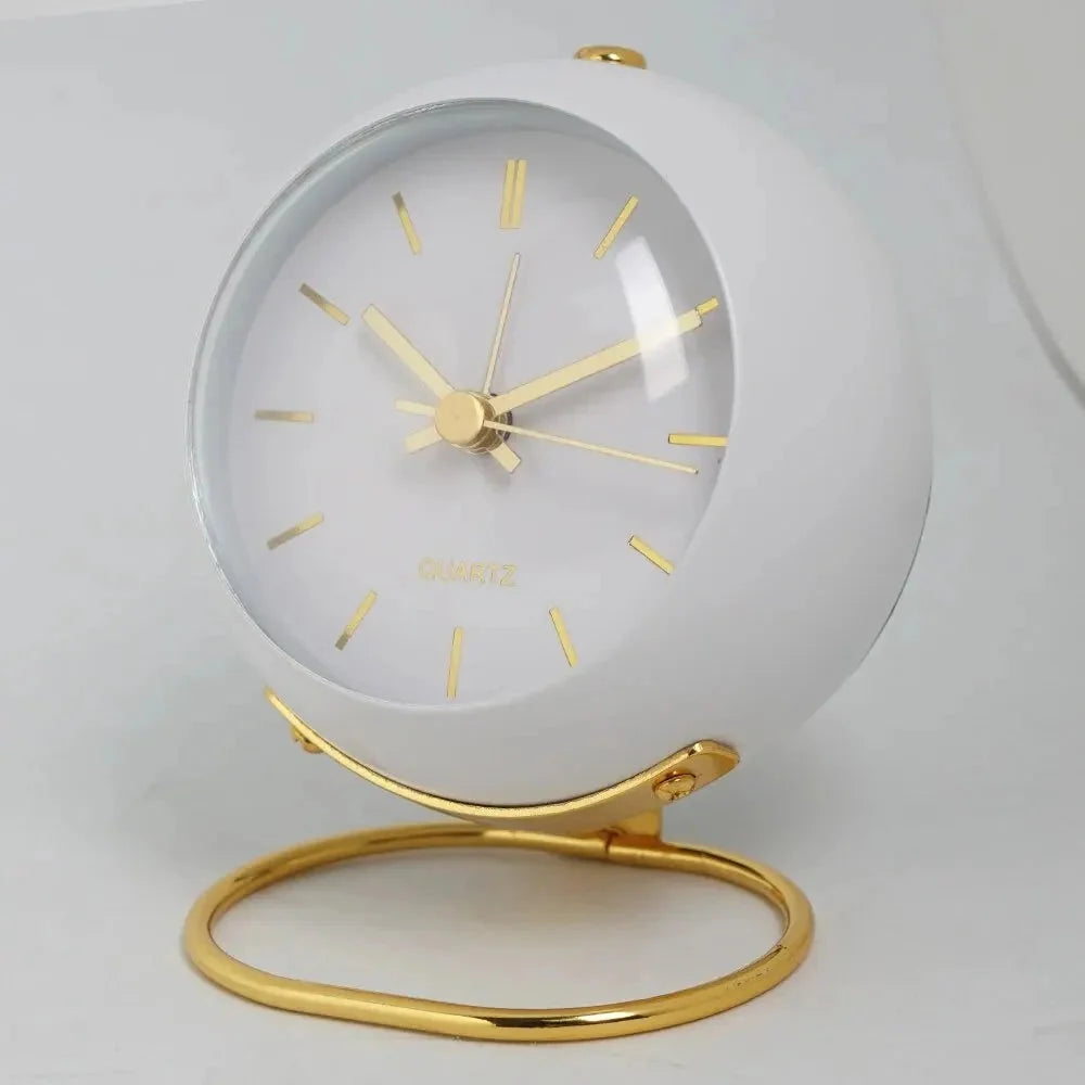 Alarm Clock Analog Quartz With Night Light & Gold Markers