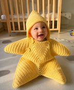 Baby Blanket Hooded Star Shape Crocheted Cotton With Button Closure