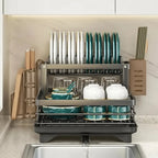 Dish Drying Rack Foldable Stainless Steel With Utensil Holder