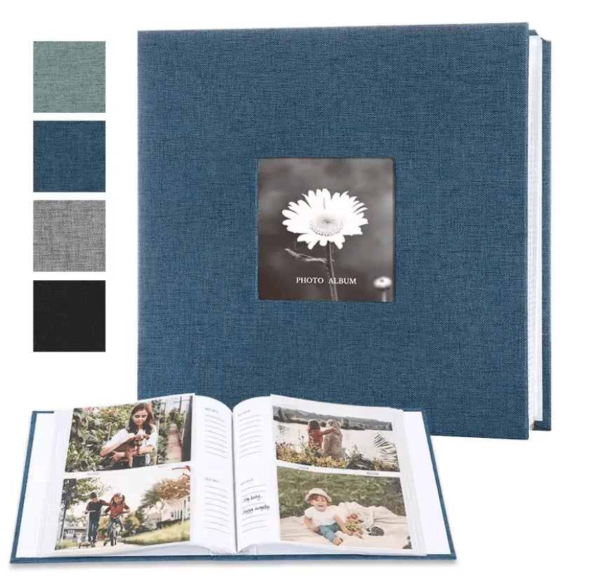 Photo Album Linen Cover Acid-Free Writable Pages
