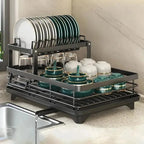 Dish Drying Rack Foldable Stainless Steel With Utensil Holder
