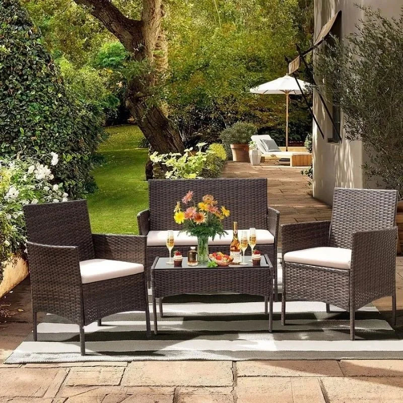 Four-Piece Wicker Outdoor Lounge Set