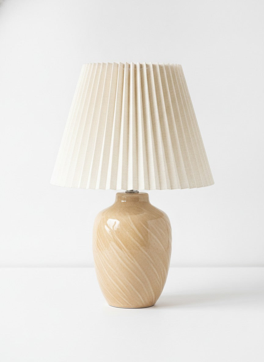 Beige Pleated Shade Ceramic Table Lamp