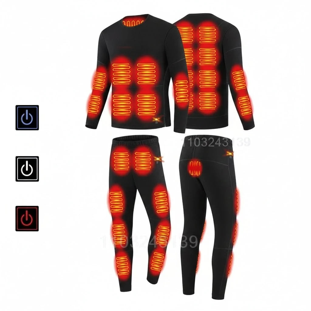 Heated Thermal Underwear Set USB Rechargeable Three Heat Settings