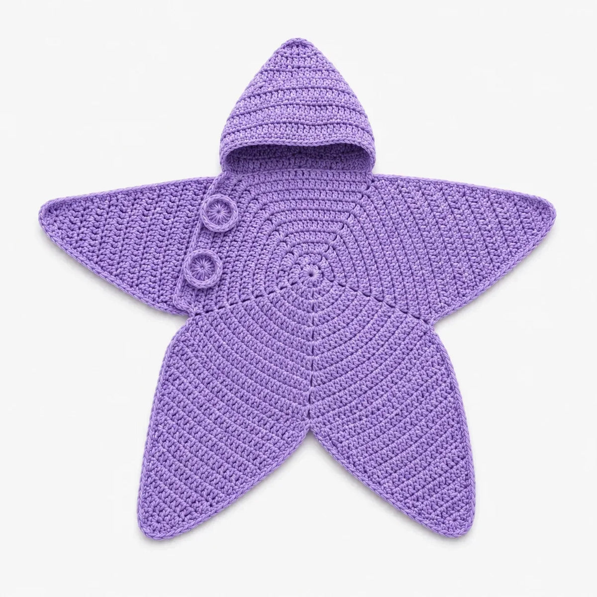 Baby Blanket Hooded Star Shape Crocheted Cotton With Button Closure