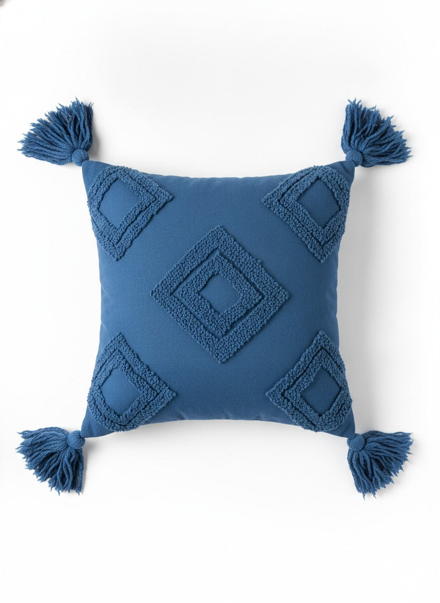 Blue Tufted Boho Square Pillow