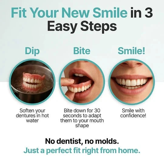 Removable Denture Set Upper & Lower Arches Flexible Cushion Grip