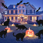 Black Cat Yard Signs Glow-in-the-Dark Eyes Weather-Resistant Set of 6