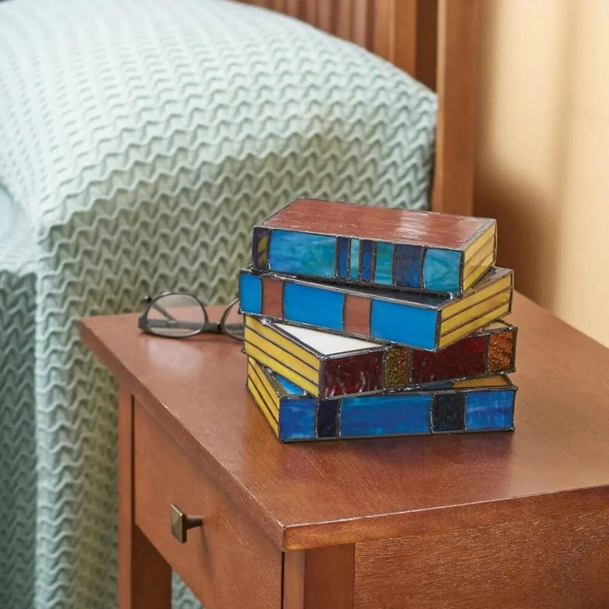 Table Lamp Stained Glass Stacked Books Design Lightweight
