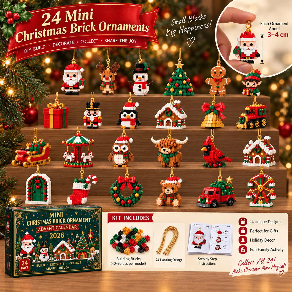 Christmas Advent Calendar 24 Mini Building Sets Hanging Decorations