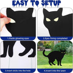 Black Cat Yard Signs Glow-in-the-Dark Eyes Weather-Resistant Set of 6
