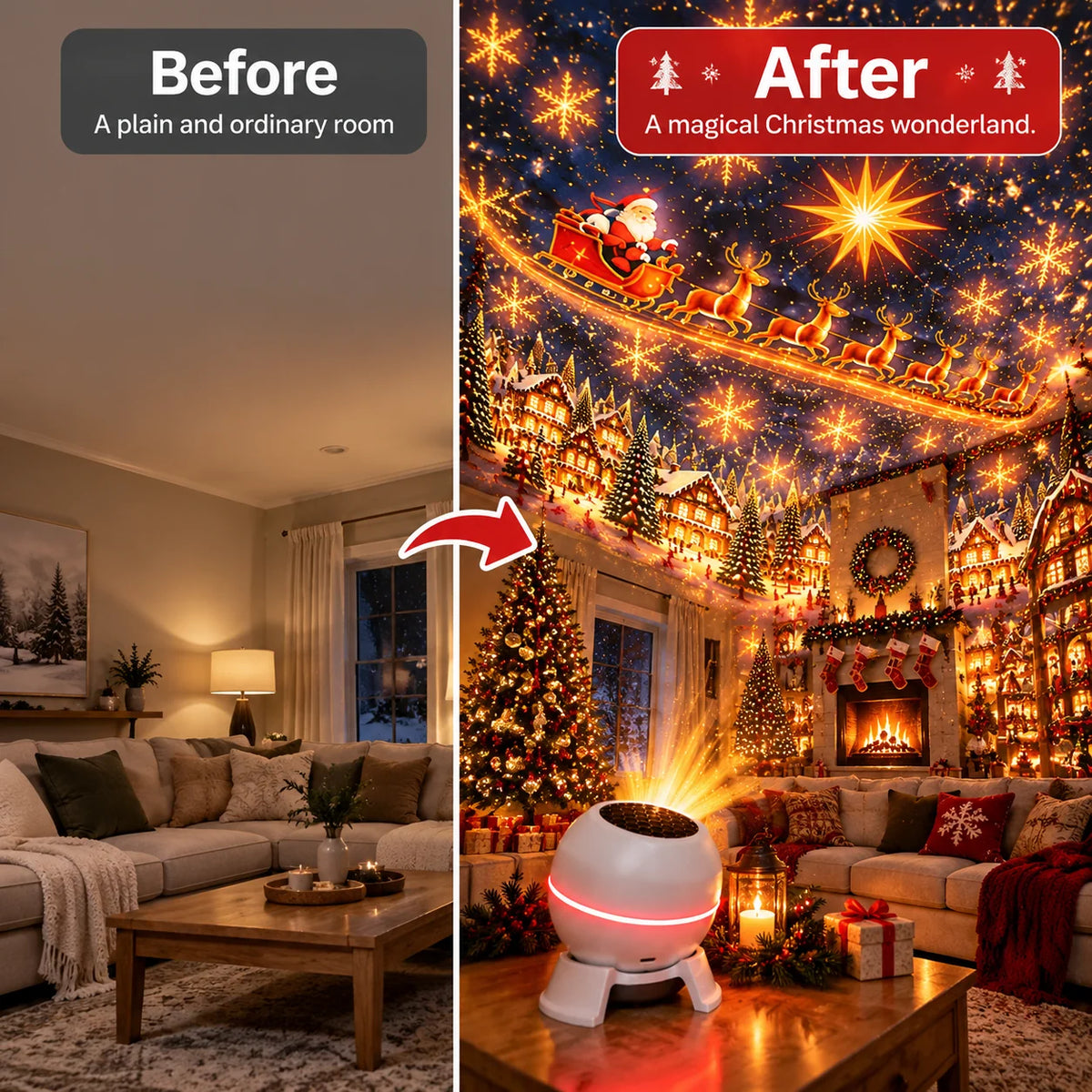 Christmas Light Projector Moving Scenes USB Powered Compact Design