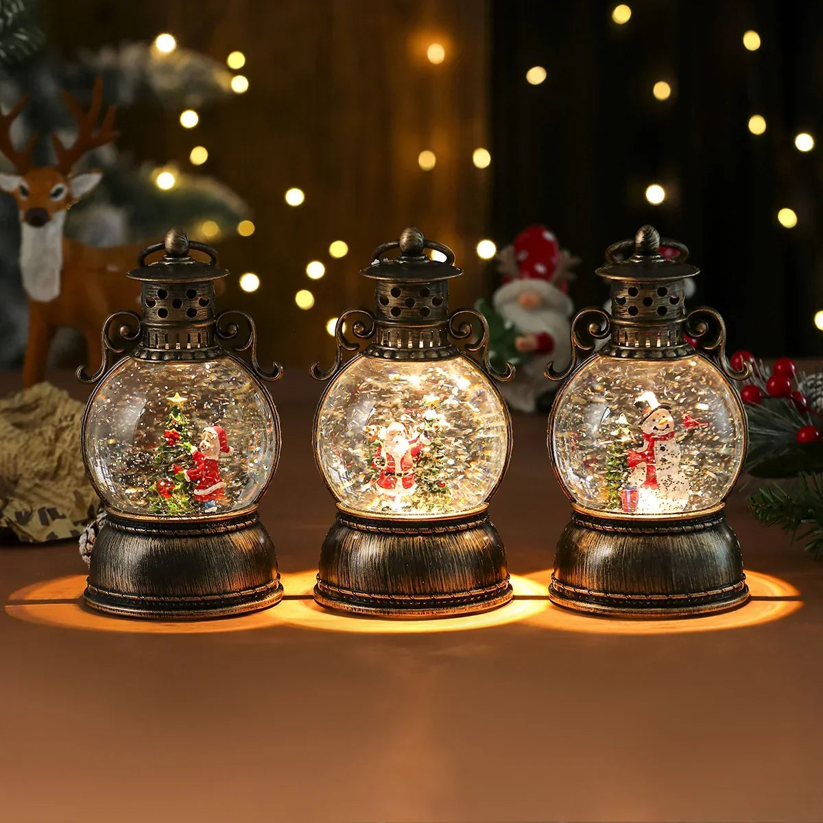 Christmas Lantern Glass Dome Winter Scene Battery-Operated LED Light