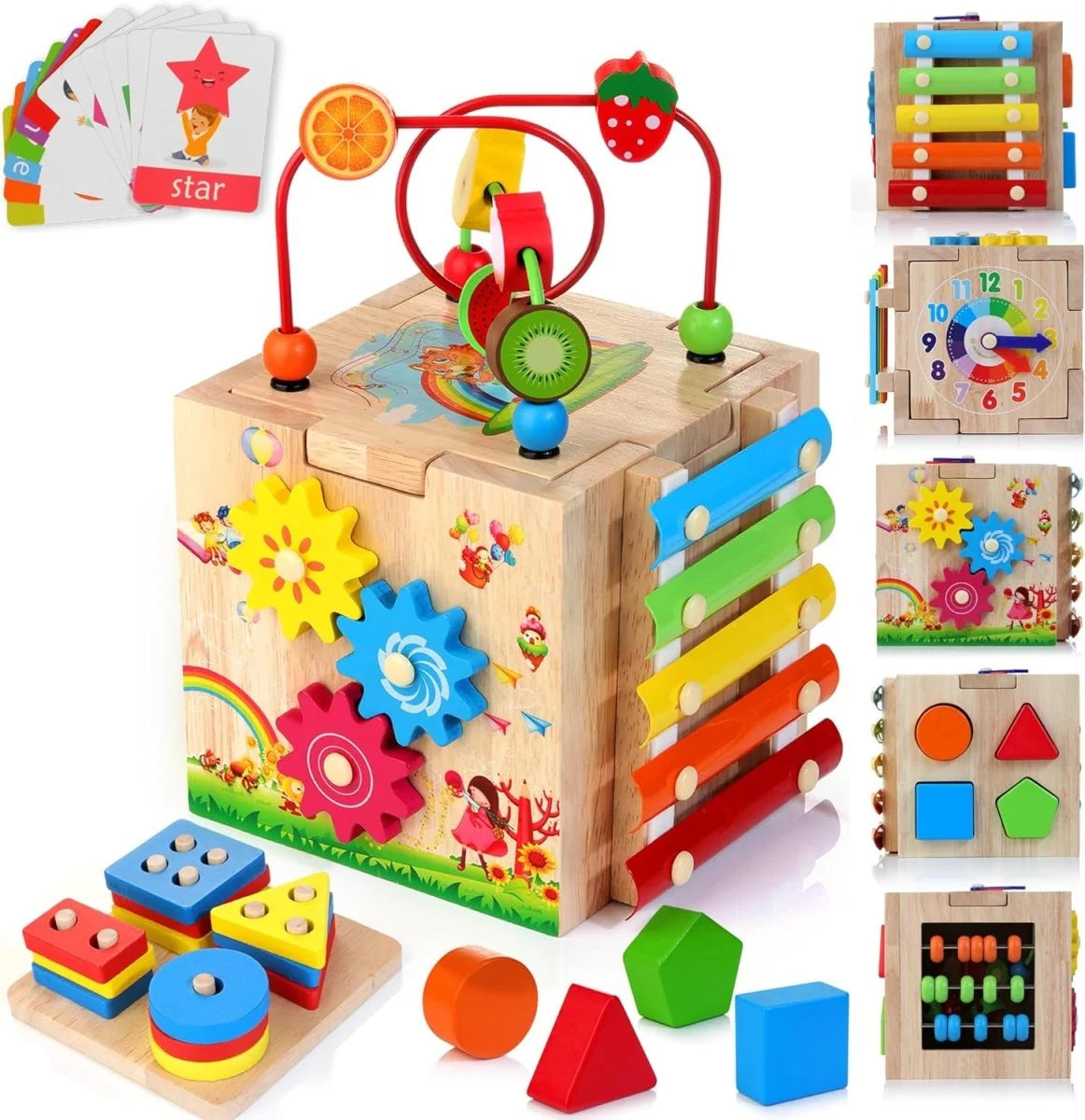 Activity Cube Rubberwood 8-in-1 Educational Toy