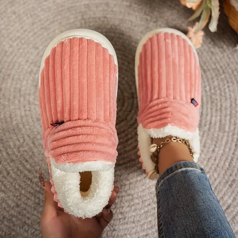 Slippers Warm Plush Lining Non-Slip Rubber Sole