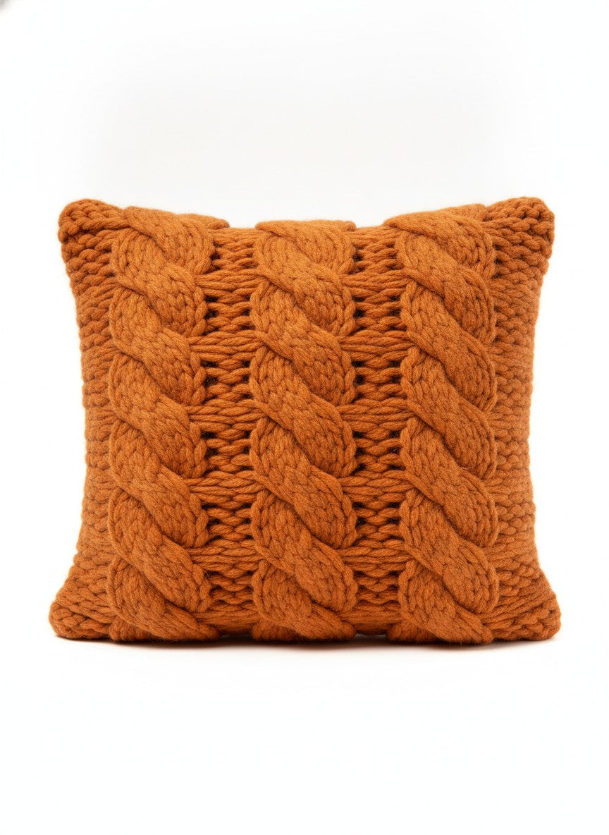 Orange Ribbed Knit Couch Pillow