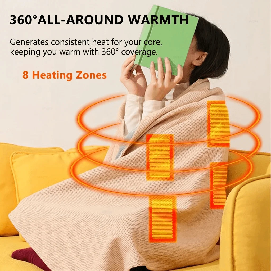 Wearable Heated Blanket USB-Powered Three Heat Settings Fleece-Lined